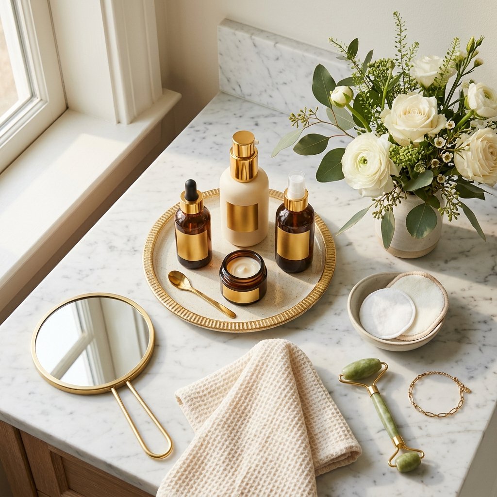 The ultimate daily skincare routine guide — luxurious products on a marble vanity